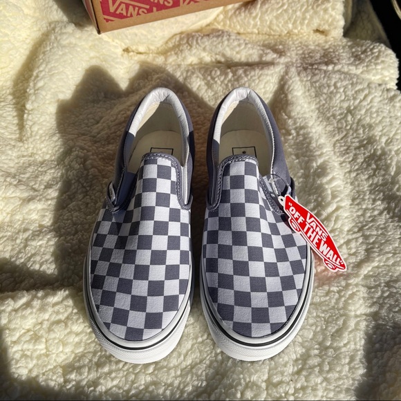 Vans Blue Checkerboard Classic Slip-On Shoes - Picture 3 of 7